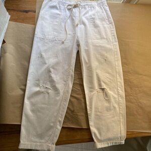 Aerie White Distressed Ripped Drawstring Pants
